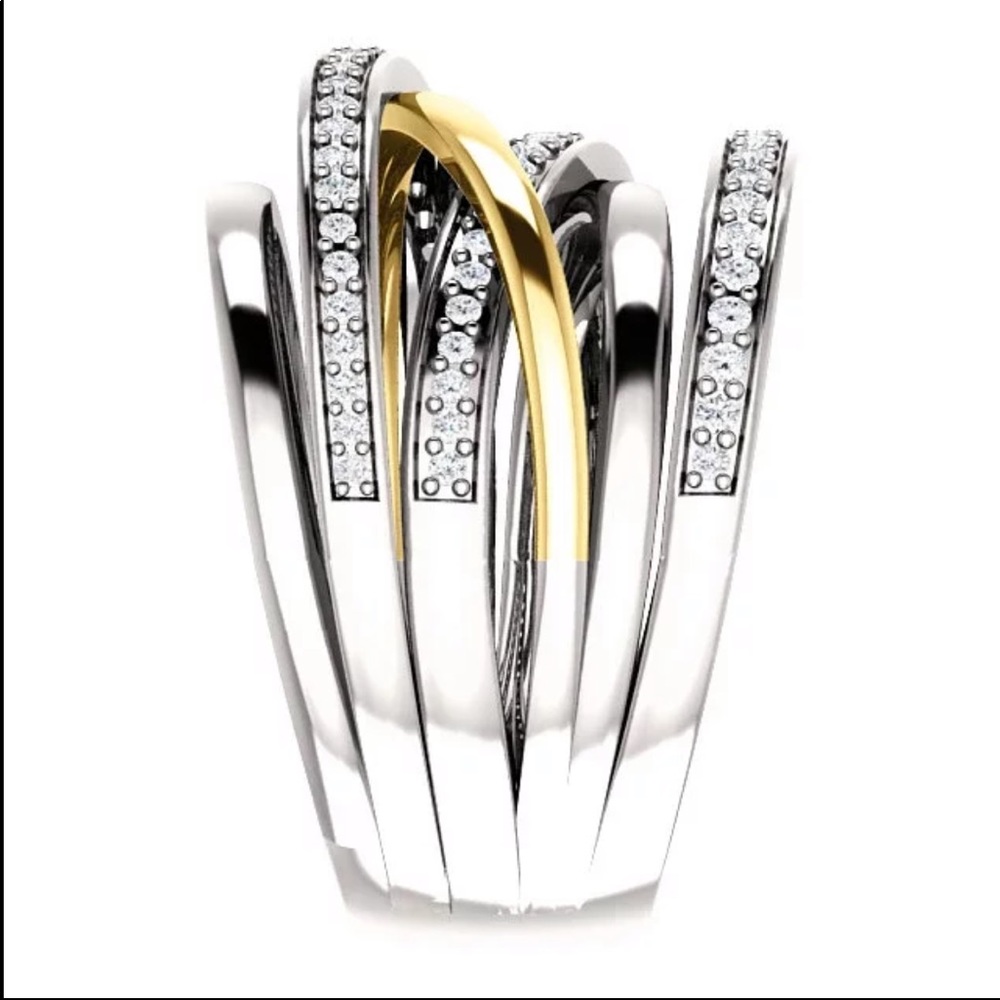 New Unisex 925 Silver 2Tone Diamond Beautiful Ring - Picture 2 of 6